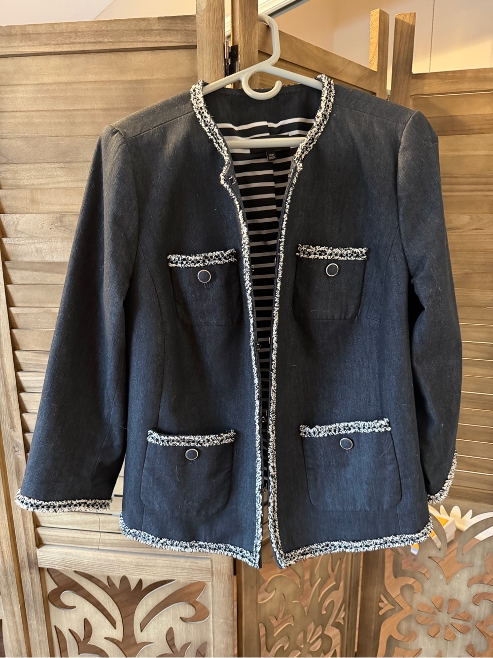 Talbots Black Tweed-Trim Collarless Blazer